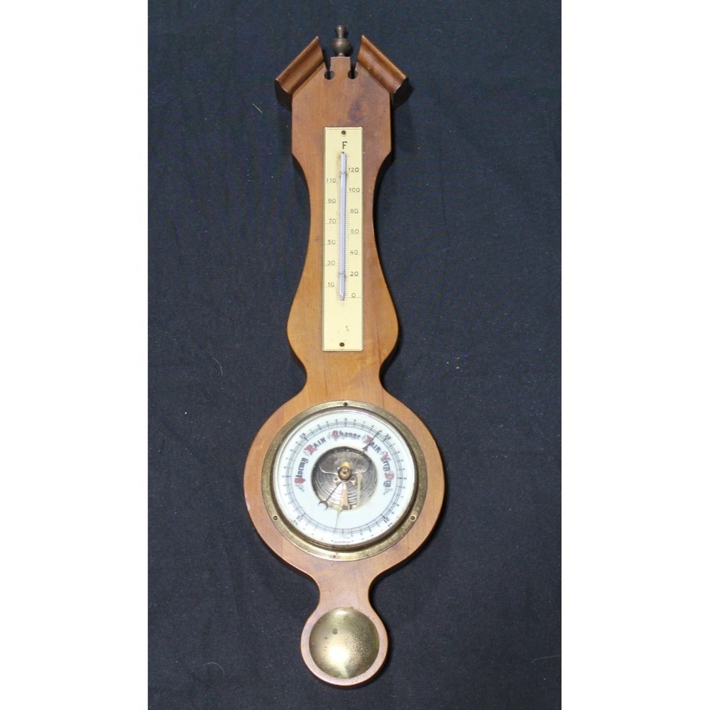 Vintage West Germany Aneroid Barometer Thermometer Wood Wall Weather Station 20"